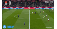 姆巴佩遭遇三人夹击，分球倒三角传给居莱尔，后者远射遗憾打偏。